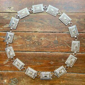 Vintage 50s 60s Silver Tone Rectangle Scalloped Concho Belt Boho Western 36"